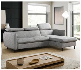 Rozkladacia rohová sedacia súprava do L s úložným priestorom NISA sivá pravá