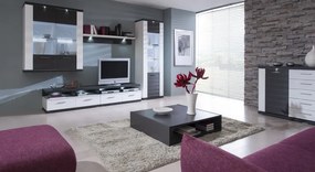 Vysoká vitrína Caracas typ 02, grafit / biely lesk, s osvetlením