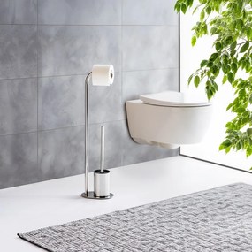 Stojan na toaletný papier so štetkou z nehrdzavejúcej ocele v lesklej striebornej farbe Levante – Wenko