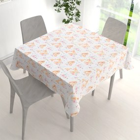 Biante Detský bavlnený štvorcový obrus Sandra SA-694 Veveričky a líšky medzi kvietkami na bielom 80x80 cm