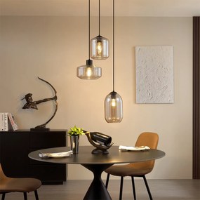 Moderné závesné svietidlo čierne s jantárovým sklom 3-svetlá - Sheena