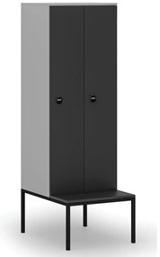 Drevená šatníková skrinka s lavičkou, 2 oddiely, 1871 x 600 x 500/800 mm, demont, RFID zámok, sivá/grafit