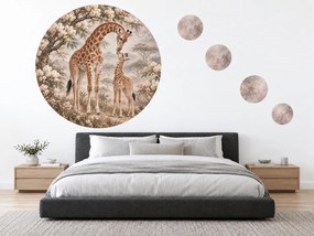 Žirafa s mláďaťom medzi kvetmi safari okrúhle nálepky na stenu do obývačky arch 46 x 46 cm