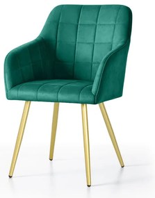 Sada dvoch jedálenských stoličiek LUXANO zamatové, zelené / zlaté nohy (2 ks)
