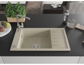 Mexen Elias, 1-komorový granitový drez 795x480x200 mm a drezová batéria Flora, béžová, 6511-69-670401-00