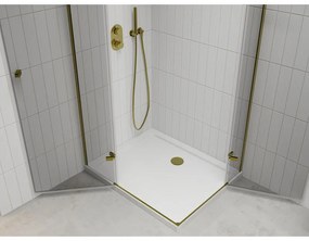 Mexen Roma Duo, sprchový kút 80 (dvere) x 70 (dvere) cm, 6mm číre sklo, zlatý profil + slim sprchová vanička 5cm biela + zlatý sifón, 854-080-070-50-02-4010G