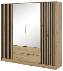 Dizajnová šatníková skriňa so zrkadlom Nelly - dub artisan/čierna