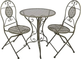 Zelený kovový záhradný Bistro set stôl a 2 stoličky - Ø 60*70 / 50*40*93 cm