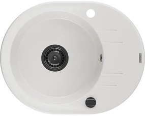 Mexen Kevin, granitový drez 586x458x190 mm, 1-komorový, biela s čiernym sifónom, 6517581005-20-B