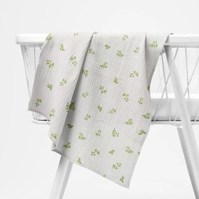 Biante Mušelínová plienka/dečka Nature MSN-081 Zelené vetvičky na bielom 70x70 cm