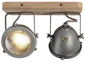 Priemyselné bodové svietidlo oceľ s dreveným držiakom a sklápateľné 2 svetlá - Emado