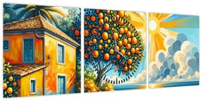 Obraz - Dom s pomarančmi I. (s hodinami) (90x30 cm)
