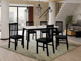 Rozkladací stôl so 6 stoličkami AL16, Morenie: biela, Poťahové látky: Kronos 7, Farby nožičiek: čierna