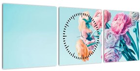 Obraz - Kvety vo váze (s hodinami) (90x30 cm)