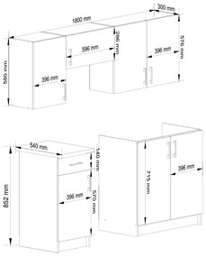 Kuchynská linka Lima 1,8 m biela/dub sonoma