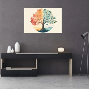 Obraz – Duálny strom s motýľom (90x60 cm)