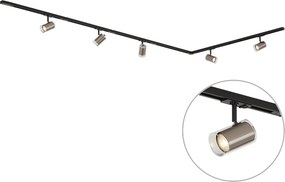 Moderný čierny 1-fázový koľajnicový systém s 5 reflektormi vo farbe gunmetal - Iconic Lloyd