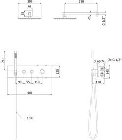 Mexen Azul, podomietková sprchová súprava, čierna matná, 7629-03-70
