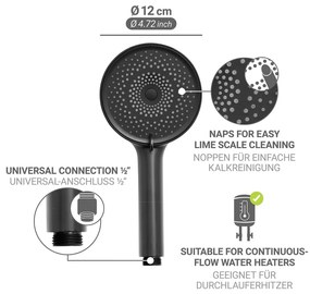 Matne čierna plastová sprchová hlavica ø 12 cm Softwater – Wenko