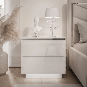 NOČNÝ STOLÍK NESSIE 2 BIELY LESK + STRIEBORNÝ LED