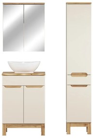Koupelnová sestava Bali Nature Lola s deskou, umyvadlem, skříňkami a zrcadlem 60 cm kašmírová/dub wotan