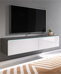 TV skrinka LED 140 cm závesná alebo stojaca matera/biely lesk Lowboard D