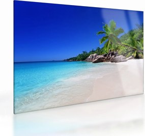 Sklenený obraz pláže na Praslin ostrove (70x50 cm)