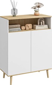 HOMCOM Úložný Kancelársky Kabinet, Kuchynský Buffet, s Nastaviteľnou Poličkou, 2-Dverový Zásuvkový Kabinet, 80 x 38 x 102 cm, Severský Dizajn, Masívne