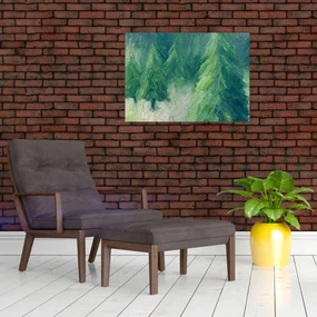 Sklenený obraz - Maľované ihličnany (70x50 cm)