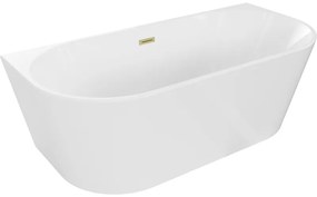 Mexen Oval, voľne stojaca nástenná vaňa 180 x 80 cm, biela, zlatý matný prepad, 52671808000-55