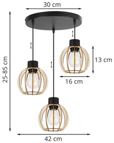 Závesné svietidlo TIMBER 8, 3x drevené tienidlo, O