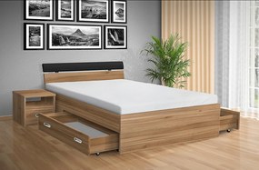 Nabytekmorava Drevená posteľ RAMI -M 140x200 cm dekor lamina: Akát, matrac: MATRACE 19cm, ORTHOPEDY MAXI