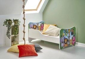 Detská posteľ s roštom a matracom Happy Jungle - biela / kombinácia farieb