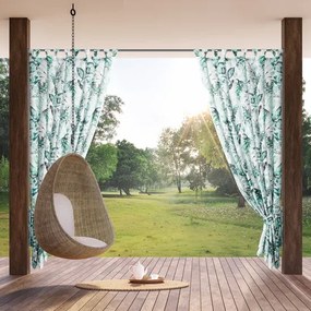 Vonkajší vodeodolný záves do altánku - biely s motívom zelených listov Šírka: 155 cm | Dĺžka: 260 cm
