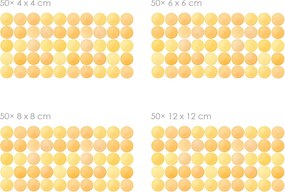 Akvarelové bodky žlté 50 ks textilní prelepiteľné nálepky na stenu 50 ks 4x4 cm