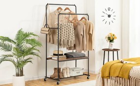 Pojízdný stojan na oblečení Vasagle Rawstone černý/hnědý