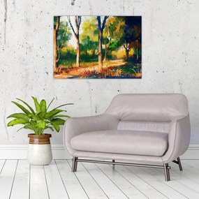 Obraz lesa v letnom slnku, maľba (70x50 cm)