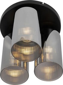 Stropné svietidlo v štýle Art Deco čierne s dymovým sklom 3-svetlo - Laura