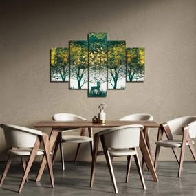 Obraz - Jelene v zelenom lese (150x105 cm)