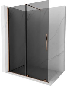 Mexen Velar, sprchová zástena s posuvnými dverami Walk-in 140 x 200 cm, 8mm šedé sklo, ružové zlato, 871-140-000-43-60