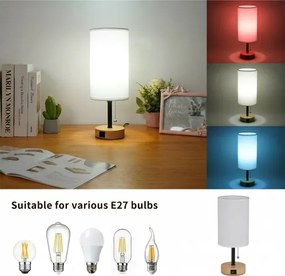 Brilagi - Stolová lampa s USB portom TABLON 1xE27/25W/230V dub/čierna/biela