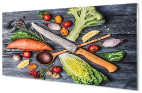 Sklenený obklad do kuchyne Nôž vlákna priadze špenát paradajky 120x60 cm