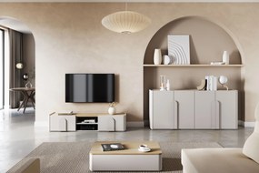 Komoda Amilio 200 cm štvordverová - kašmír / olejovaný dub / úchytky kašmír