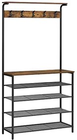 Vešiak na kabáty s botníkom a policami, čierny, 5 dvojitých háčikov, 183,5 x 80 x 31,5 cm