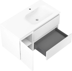 Mexen Orio, kúpeľňová skrinka 90 cm s pravým umývadlom Vela, 2S, 1D, biela matná, 91A13-09047-3-BBFFFF01-W23P01
