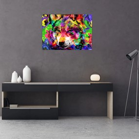 Sklenený obraz - Vlk s graffiti (70x50 cm)