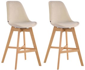 Design-Shop Barová stolička Cannes - zamat, drevené nohy natura (SET 2 ks) - Krémová