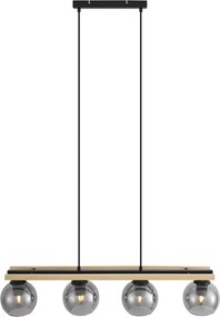 Moderné závesné svietidlo čierne s drevom a dymovým sklom 4-svetlá - Aleks