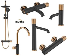 Invena Moonlight, nástenná sprchová batéria 150 mm, čierna-ružové zlato, INV-BN-77-014-V