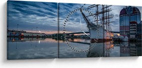 Obraz plachetnice (s hodinami) (90x30 cm)